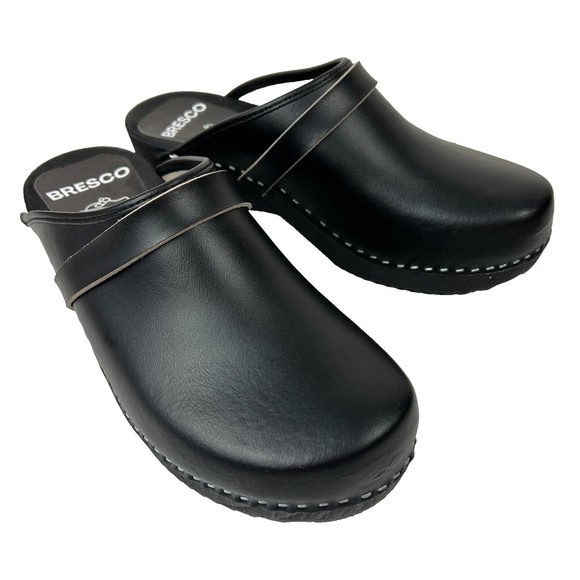 Bresco Richmond  Black Leather Wooden Clogs NEW Size EU 42, US W 11.5, M 9 - Picture 13 of 13